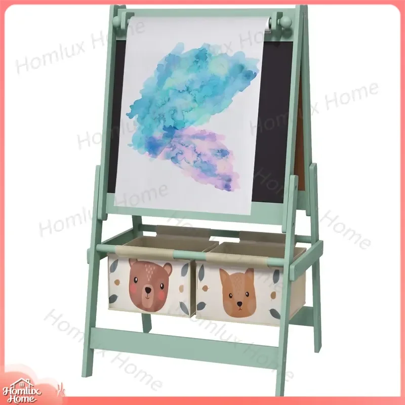 3 in 1 Wooden Kids Easel for Toddlers Painting Station with Magnetic Blackboard Whiteboard and Paper Roll Adjustable Height
