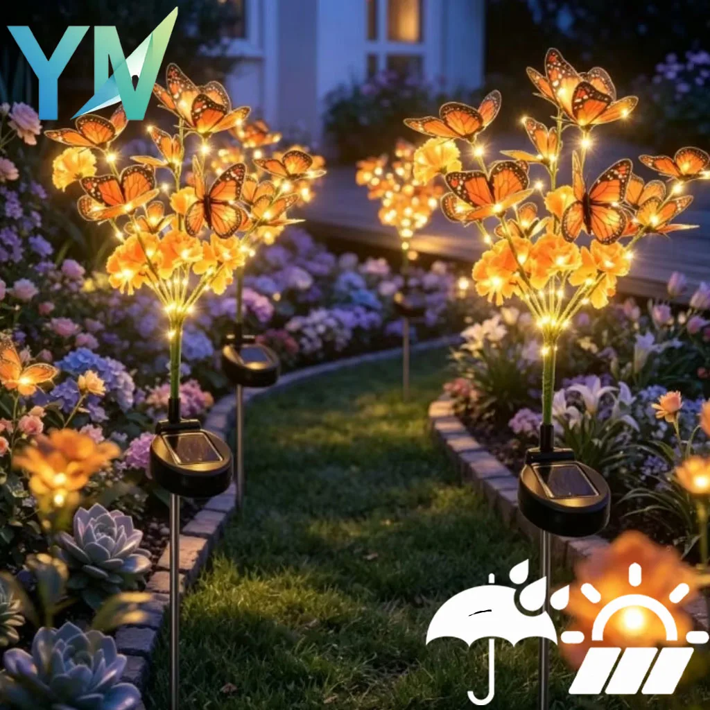 1-4pcs Solar Garden Stakes Glowing Lavender Marigold Butterfly Tree for Patio Party Backyard Terrace Evening Ambiance Decoration