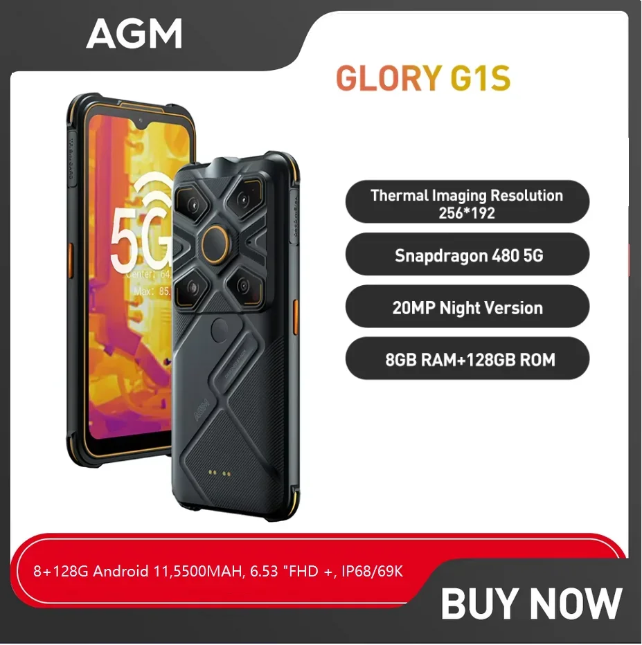 

AGM GLORY G1S Global Version Smartphone Thermal Imaging 5G Rugged 8+128G Android 11,5500MAH, 6.53 "FHD +, IP68/69K Cellphone