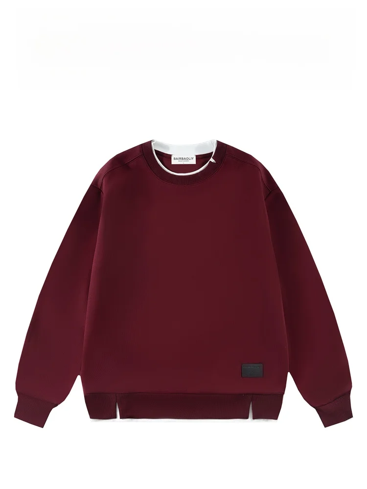 

BAIRBAOLIY Design Casual round Ne Sweatirt Fake Two-Piece Trendy High Street Simple Leisure Couples Sle Cotton Polyester