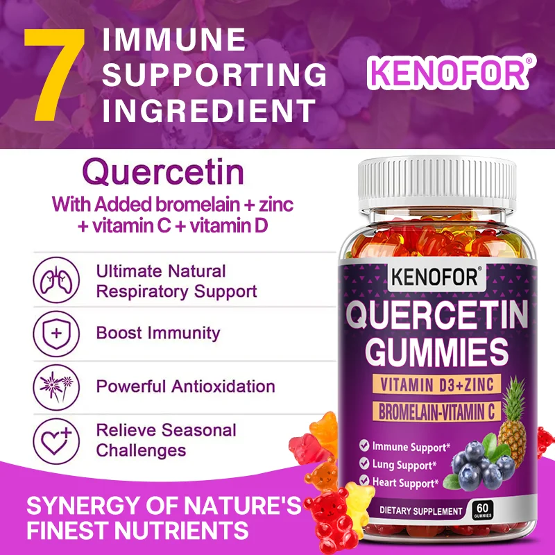 Quercetin Gummies with Vitamin D3, Zinc, Bromelain, Vitamin C - Immune Support, Lung Support, Heart Support, Respiratory Health