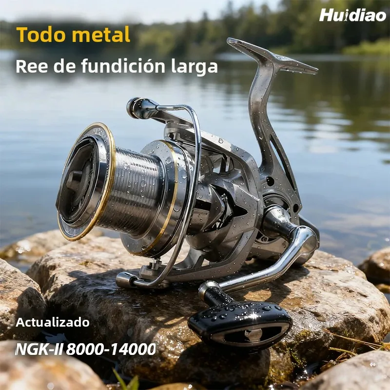 Carrete giratorio grande de NGK-II mejorado HUIDIAO para fundición larga, carrete potente de 6 + 1BB, arrastre máximo de 55 libras para pesca en costera y en alta mar