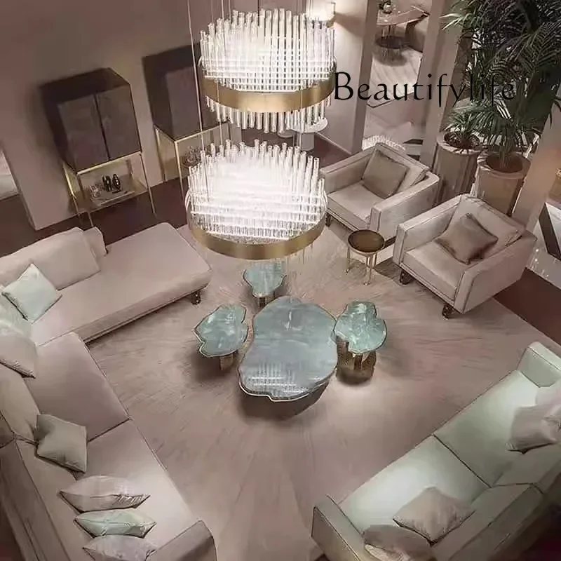 

BJ YItalian Light Luxury Special-shaped Marble Coffee Table Living Room High-end Combination Coffee Table Metal Edge Table