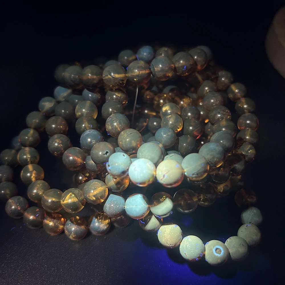 Natrural 8.8mm-10.5mm Genuine Flower Amber Bracelet Round Beads ,Fashion Jewelry for Men and Women Special Gift，Diy Wholesale