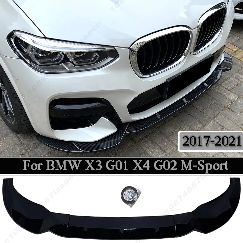 

3 шт., спойлер на передний бампер для BMW X3 X4 G01 G02 Pre Facelift M Pack 2017-2021, глянцевый черный нижний сплиттер, комплекты лезвий для тюнинга