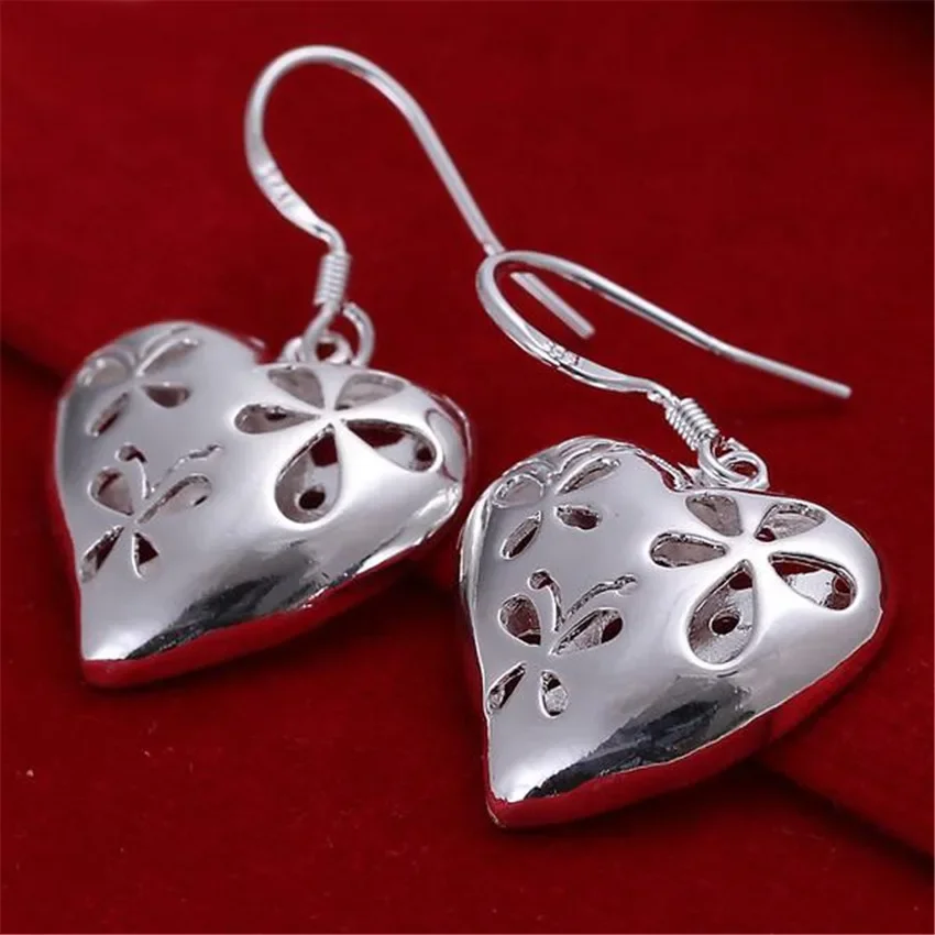 

Hot 925 Sterling Silver Charm Romantic Heart Drop Earrings For Elegant Woman Party Korean Fashion Jewelry Christmas Gifts