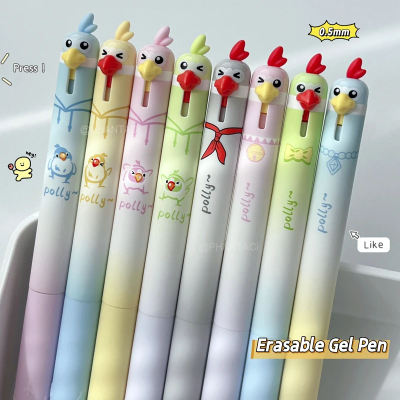 4 Stück/Set Niedlicher Papageien-Stil Radierbarer Gelstift 0,5mm Schwarz Blau Schreibstift Kreativer Küken-Gelstift Bürobedarf – Detail 10
