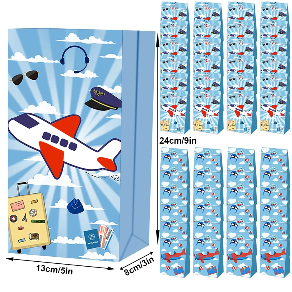 Airplane Birthday Party Paper Candy Bag with Sticker Cartoon Plane Gift Goodies Bags Kids Aviator Flight Theme Party Decorations