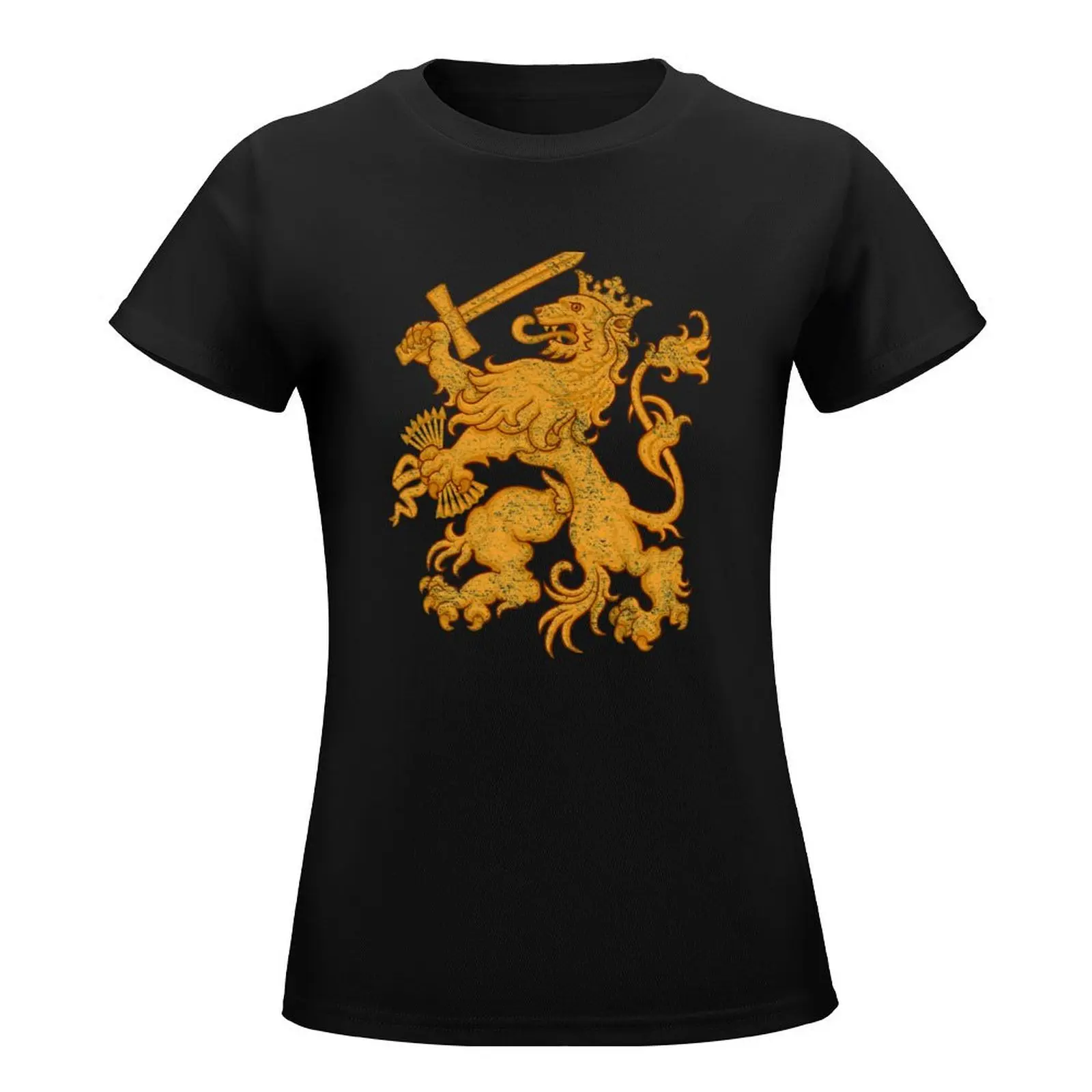 NETHERLANDS COAT OF ARMS LION HOLLAND DUTCH (DISTRESSED ORANGE) T-Shirt plus size tops summer tops Women t-shirts