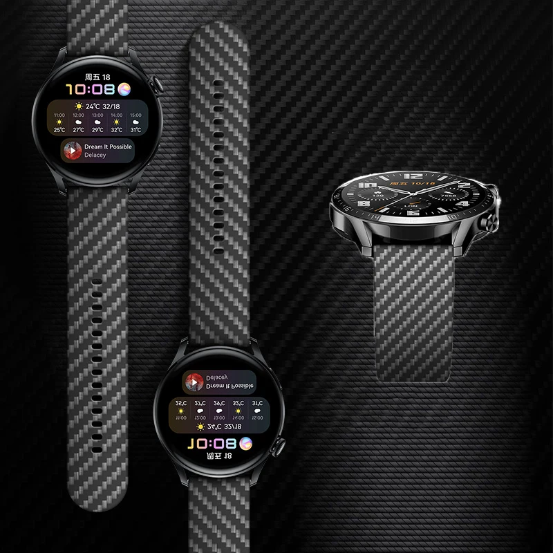 

20mm 22mm Carbon Fiber Band For Samsung Galaxy Watch 5/4/Classic/46mm/45mm/44mm/41mm/42mm/40mm/Active 2/3 5 pro Silicone Strap