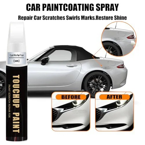 Crystal White Pearl Tricoat(34K) Touch up Paint for Mazda OEM Color Match Car Paint Scratch Repair Kit