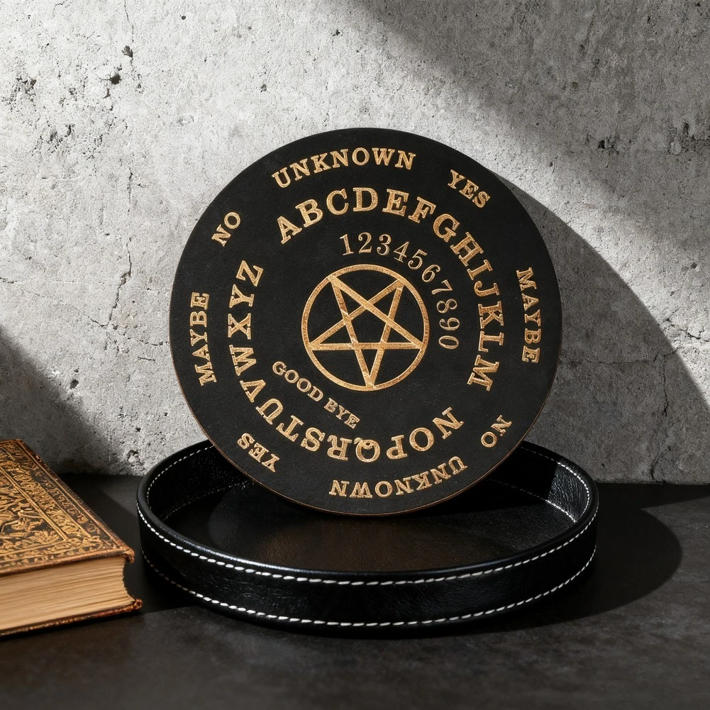 15cm Mystic Wooden Divination Board Decorative Plaque Alphabet Symbol Pattern Round Wood Display Stand Home Desk Spiritual Decor