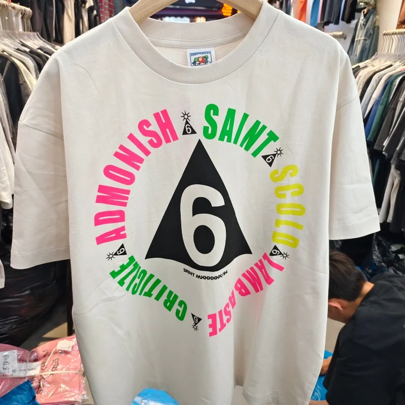 Premium Heavyweight Cotton T-Shirt Saint Oversized Multi Color Ring Number 6 Graphic Top