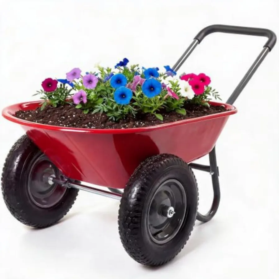 Garden cart for heavy-duty hauling, steel frame, black finish, 600 lb capacity with two 14-inch all-terrain wheels