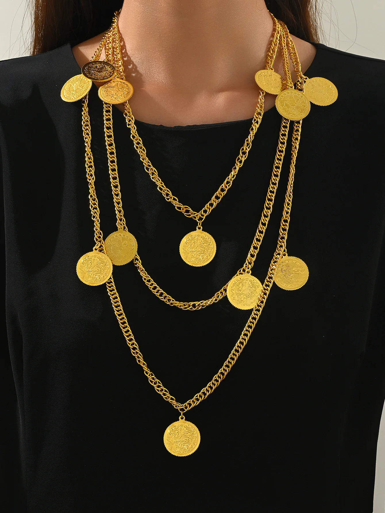 Middle Eastern Ethnic Style Characteristic Necklace with Multi-Layer Design, Elaborate Gold Chain, Stage Accessory