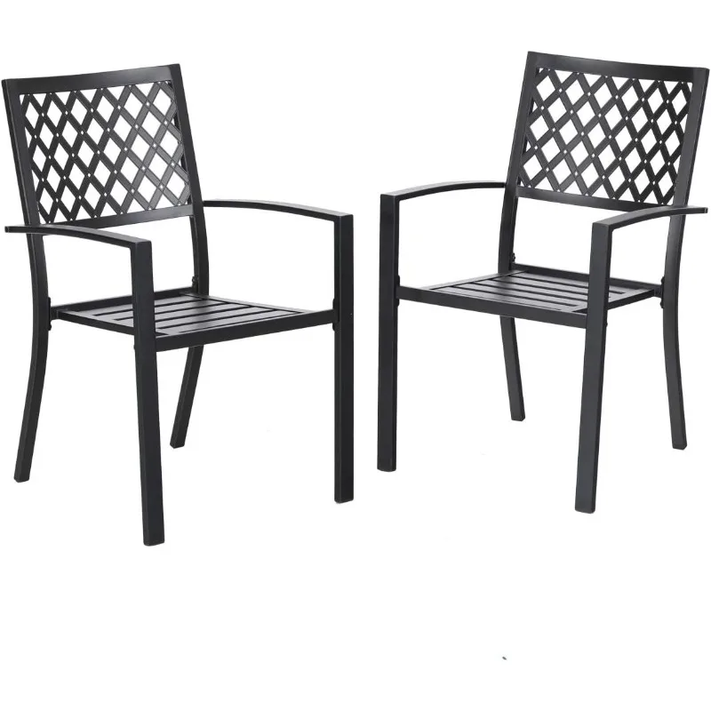 Wrought Iron Patio Dining Chairs, Stackable Black Outdoor Patio Chairs Set of 2, Metal Patio Chairs, Support 300 LBS, Black