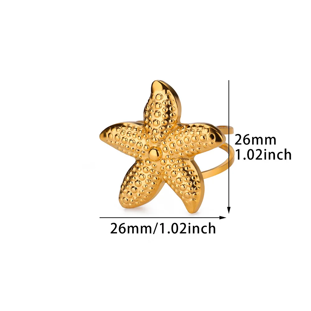 Summer Starfish Rings for Women Girls Opening Stainless Steel Ring 2025 Trend Female Beach Jewelry Daily Accessories anillos