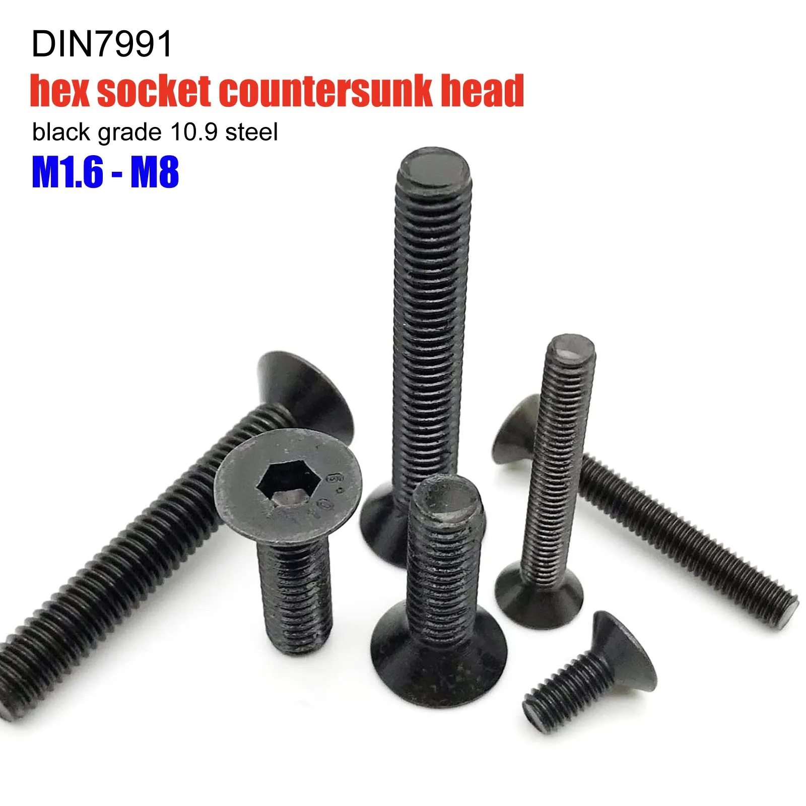 M1.6 M2 M2.5 M3 M4 M5 M6 M8 noir Grade 10.9 acier DIN7991 tête creuse hexagonale vis à boulon Allen à tête fraisée plate