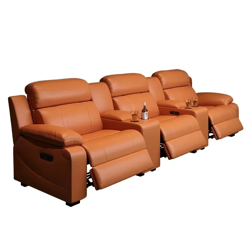 Solid Wood Minimalist Modern Sofa Top-Layer Home Theater Electric Cinema Entertainment Room Sofa Chair for Home Use