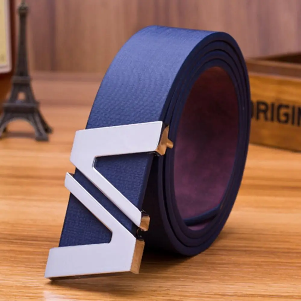 

Casual Letter V Leather Belt Luxury Design Versatile Metal Slide Buckle Belt Women Man Trendy Waistband