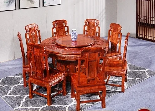 The product can be customized. Chinese furniture dining table chairs hedgehog red sandalwood