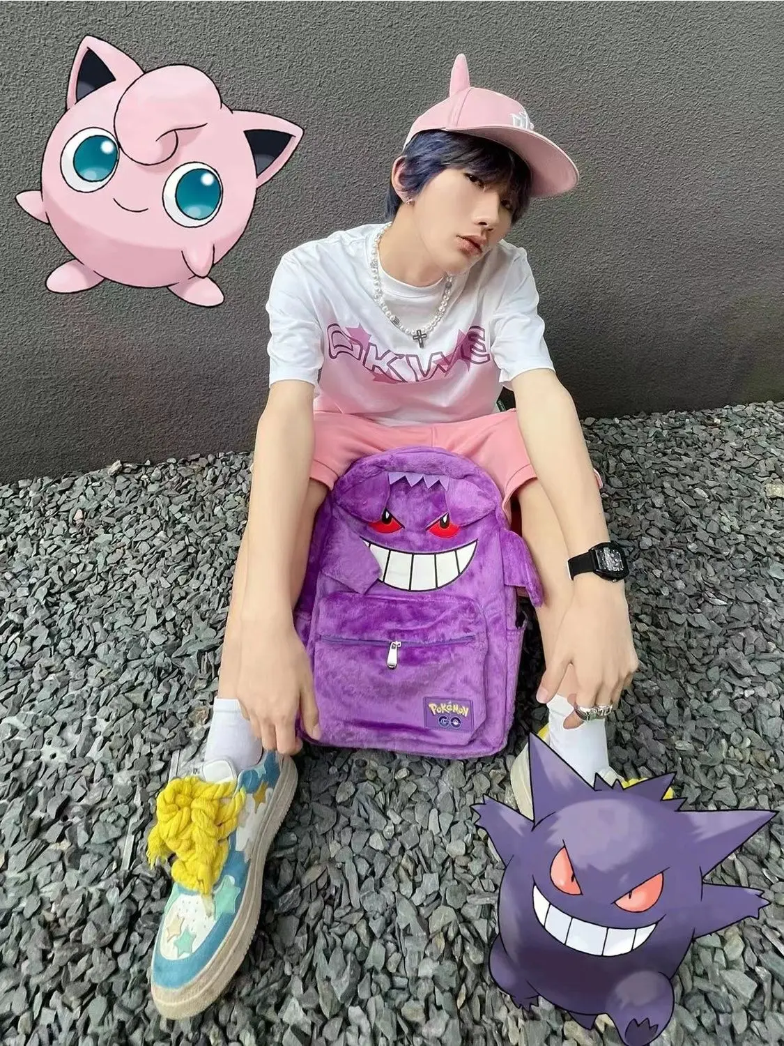 Pokémon Gengar Mochila de Grande Capacidade Mochila Escolar de Anime Cartoon, Mochila Escolar Roxa para Meninos e Meninas Casal, Anime, Novo