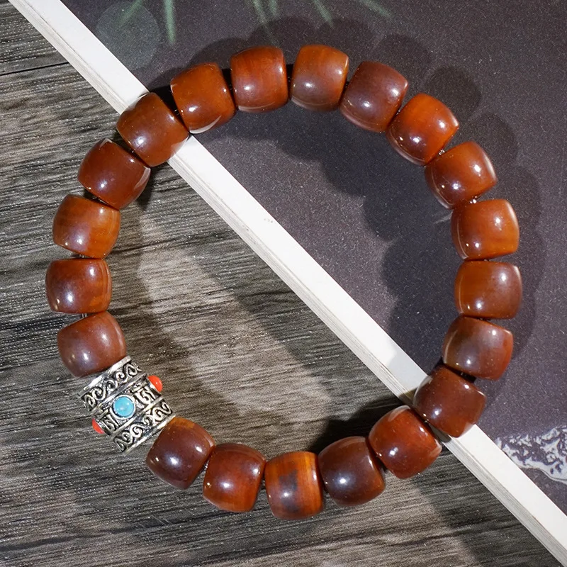 Aged Chinese Cypress Wood Beads DIY Six-Character Mantra Buddhist Bead Bracelet for Men and Women