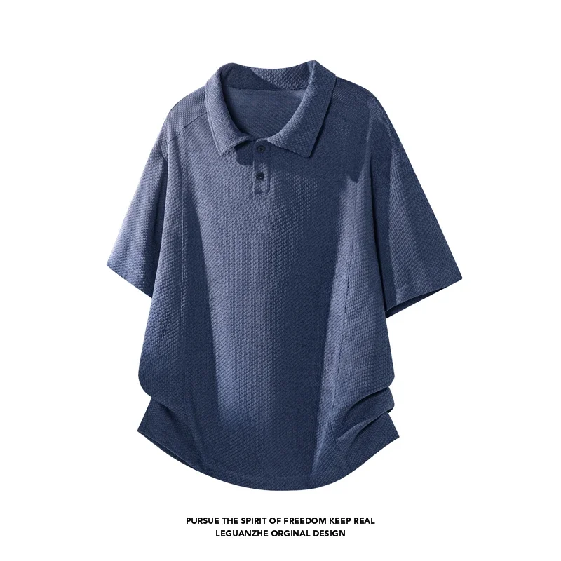 Male Relaxed Fit Polo Collar Short Sleeve Top Honeycomb Bubble Weave Pattern Breathable Fabric For Holiday Daily Styling