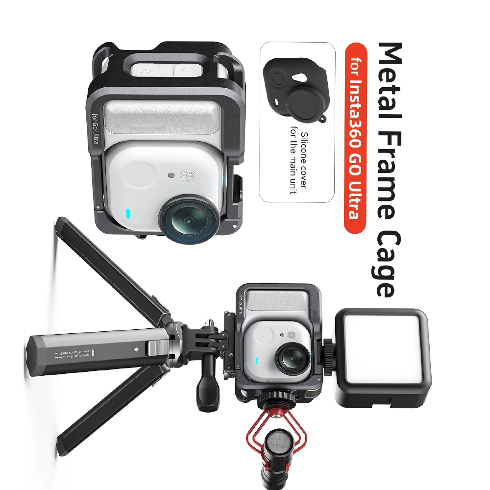 

Rabbit Cage Aluminum Protectiv Case for Insta360 Go Ultra, Multifunctional Frame Bezel Expansion Adapter Mount for Action Camera