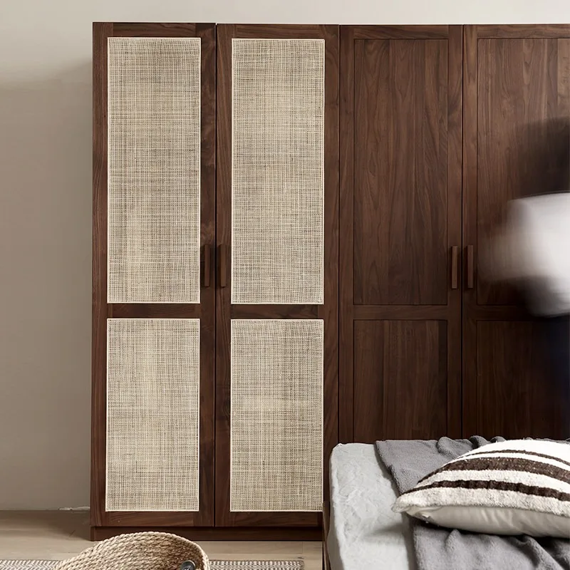 Solid wood black walnut wardrobe bedroom large hanging wardrobe combination new Chinese storage storage wardrobe