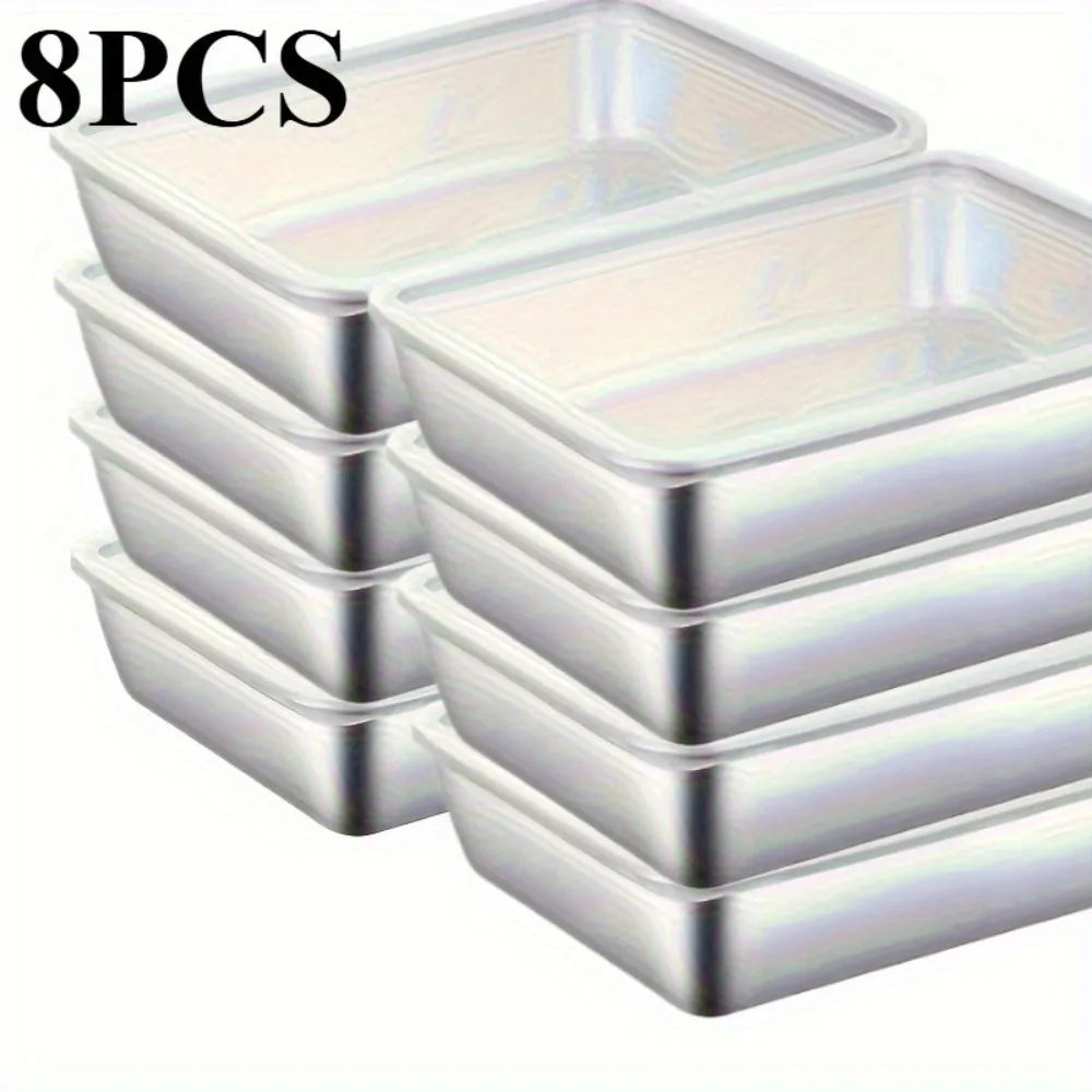 Récipients alimentaires en acier inoxydable 8 pièces, empilables étanches pour congélateur de cuisine, avec couvercles transparents pour viande, fruits et légumes