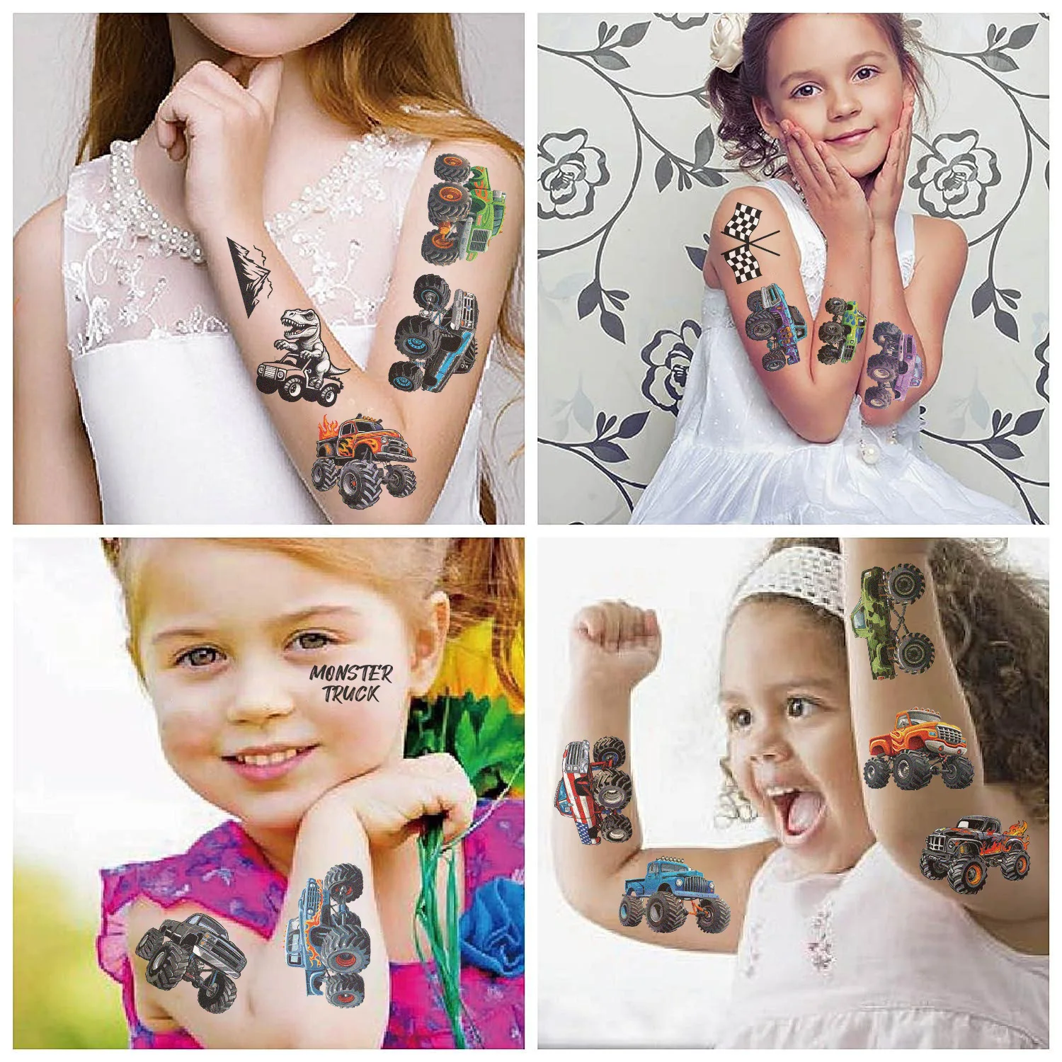 

Waterproof Funny Cartoon Monster Truck Temporary Face Tattoos Silly Fun for Birthday Party Favor Decoration High Quality