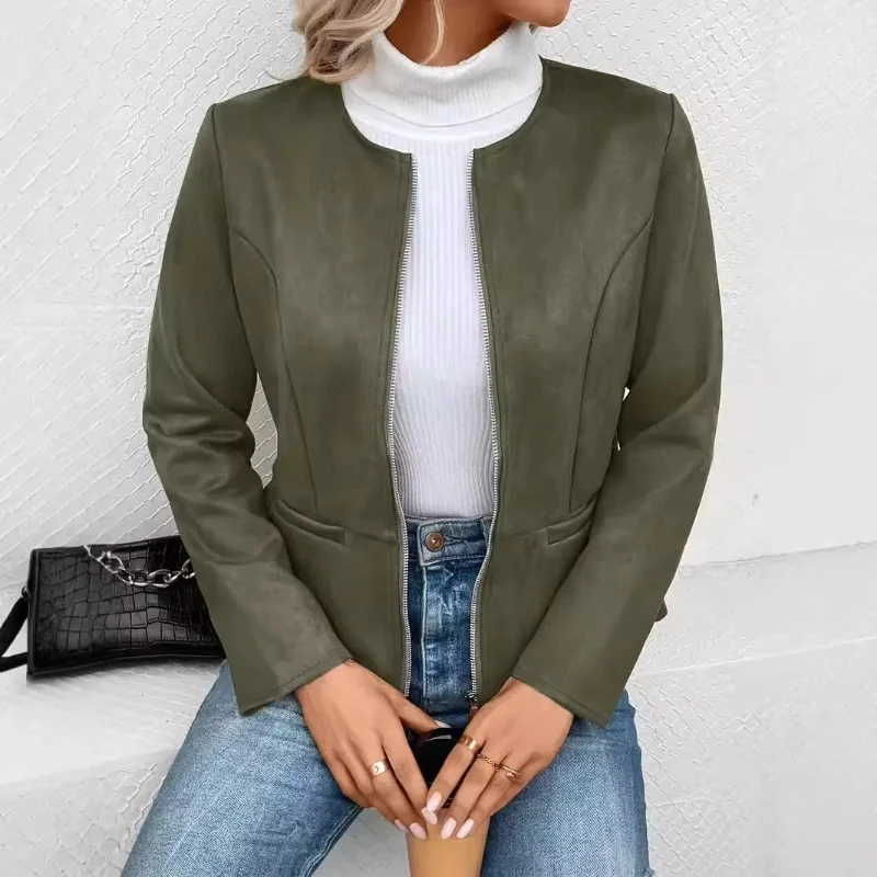 

Popular Slim Fit and Slimming Temperament Commuter Zipper Long Sleeved Jacket for Women