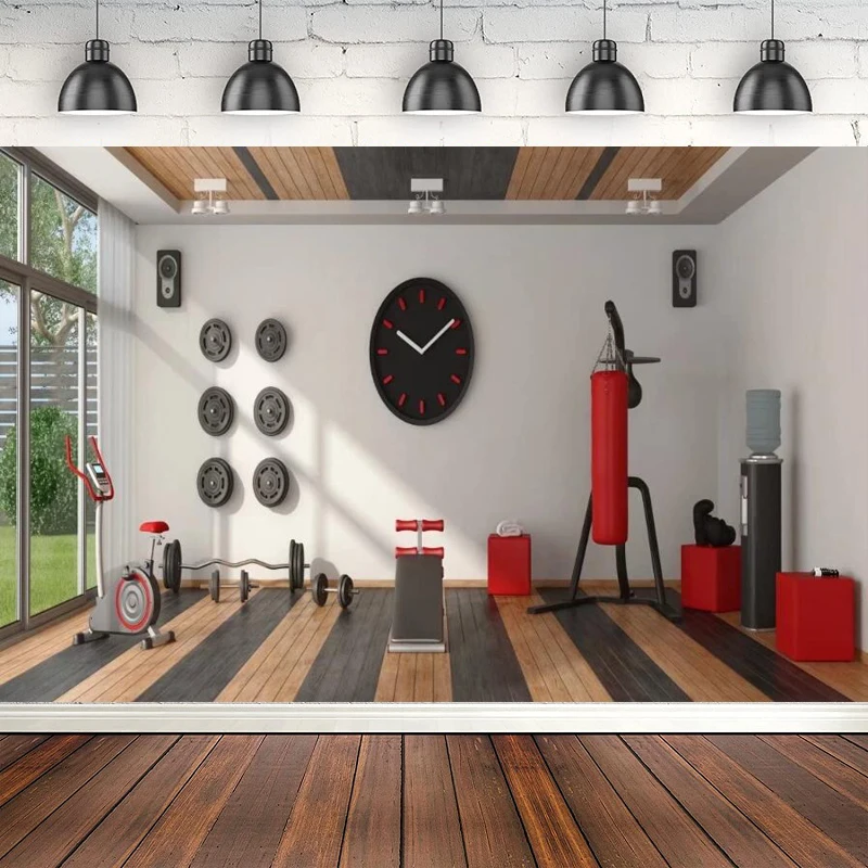 Photography Backdrop Modern Exercise Equipment Punching Bag Gym Theme Portrait Shoot Background Home Gym Interior Decor Banner