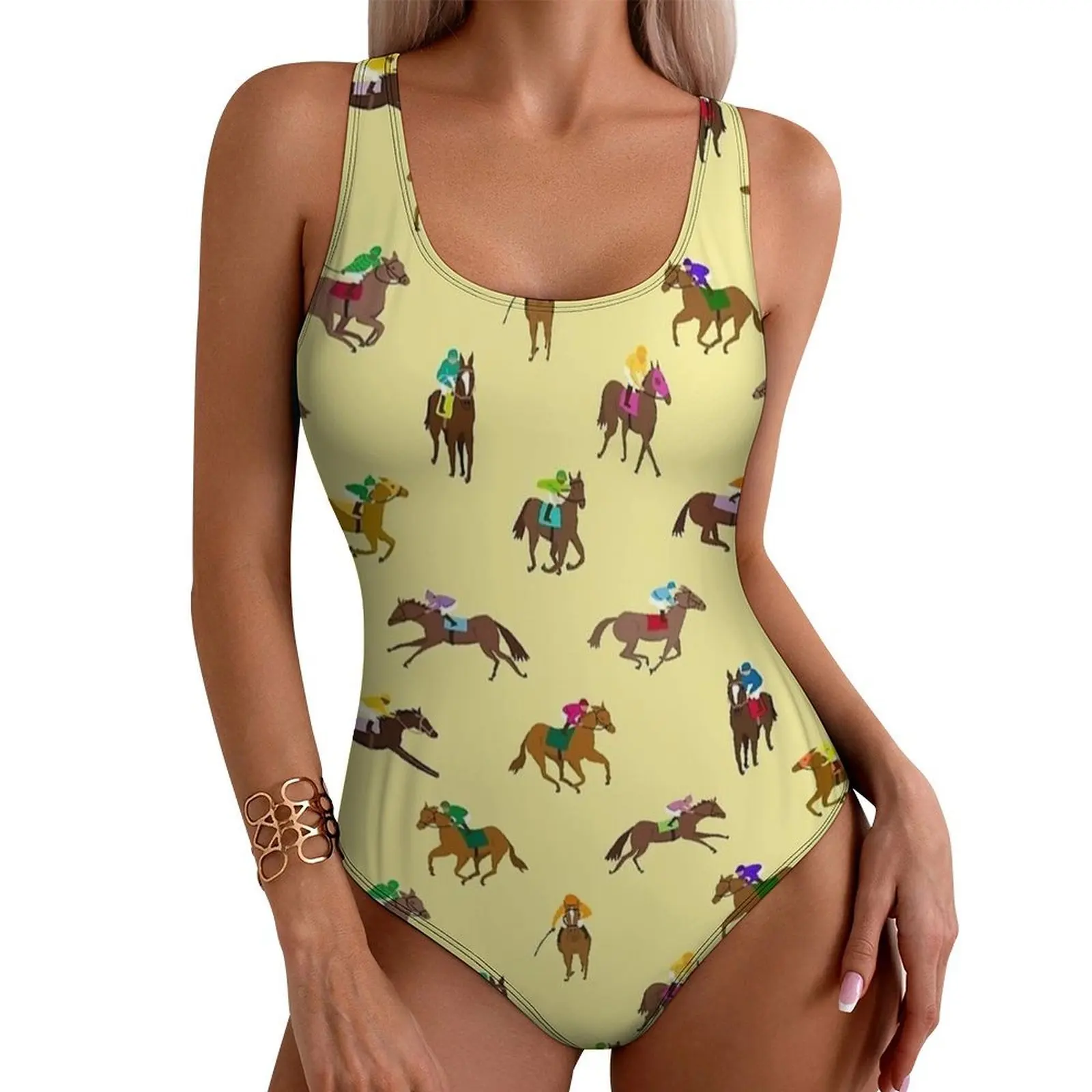 Green Fox Hunt Print Swimsuit Sexy  Women Swimwear One Piece Fashion Bodysuit Holiday Surf Push Up Backless Beach Outfits