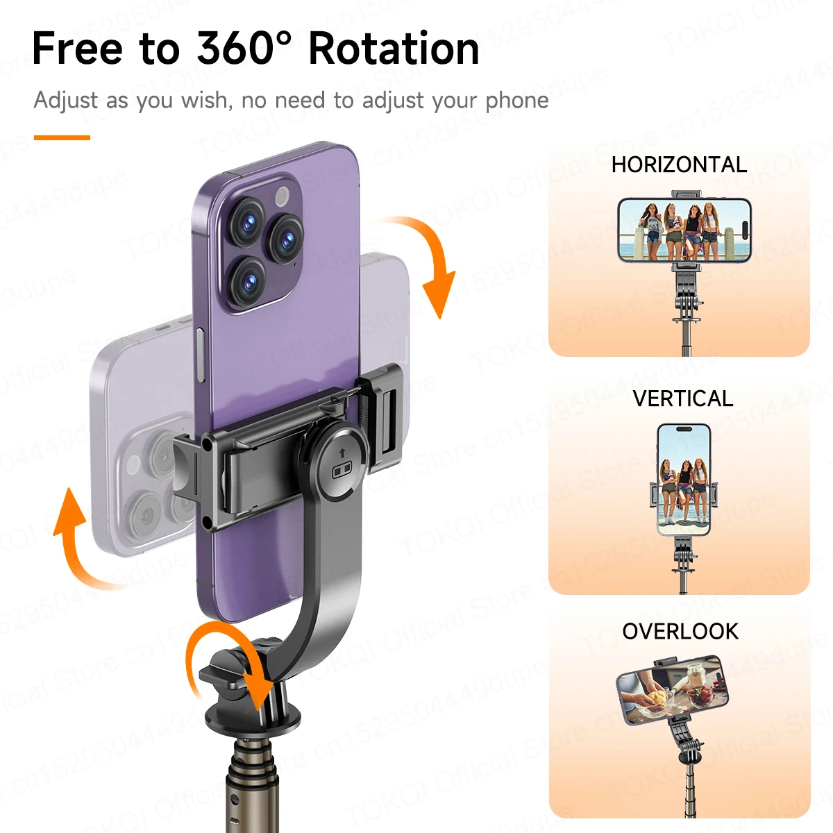 Mini Statyw Selfie Stick TOKQI z 3 Kolorowymi Światłami Wypełniającymi, Odłączanym Uchwytem, Obrotem 360° i Pilotem Bluetooth do Vlogów i Transmisji na Żywo — zdjęcie produktu 3