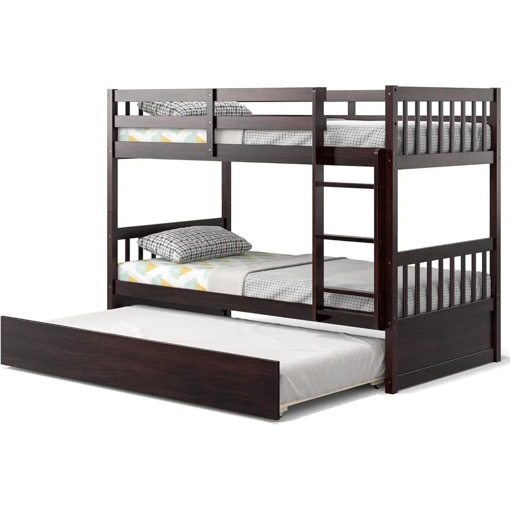 Twin stapelbed met onderschuifbed, converteerbaar platformbedframe met ladder en massief houten frame, ruimtebesparend stapelbed voor kinderen