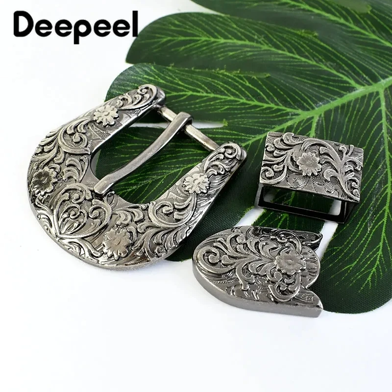 Deepeel-Ensemble de boucles de ceinture rétro sculptées unisexes, broche en métal, cuir artisanal, boucle de bande décorative, accessoires conseillers, 25mm, 1 jeu