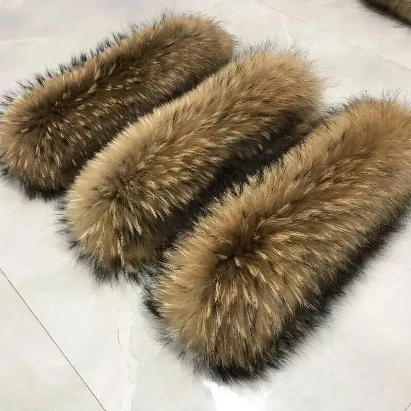 100% Real Raccoon Fur Collar For Coat Women Men Natural Fur Scarf Luxury Warm Shawls Raccoon Collar Fur Scraves Detachable
