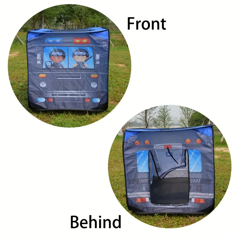 Kids Police Car Play Tent with Ball Pit Foldable Durable Polyester Steel Frame for Boys Girls Toy Gift Children Adventure Fun