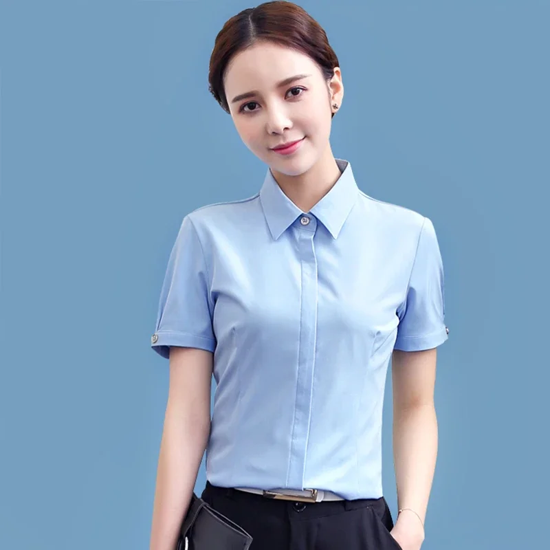 Women Short Sleeve Formal Shirt Wrinkle Resistant Office Workwear Blouse