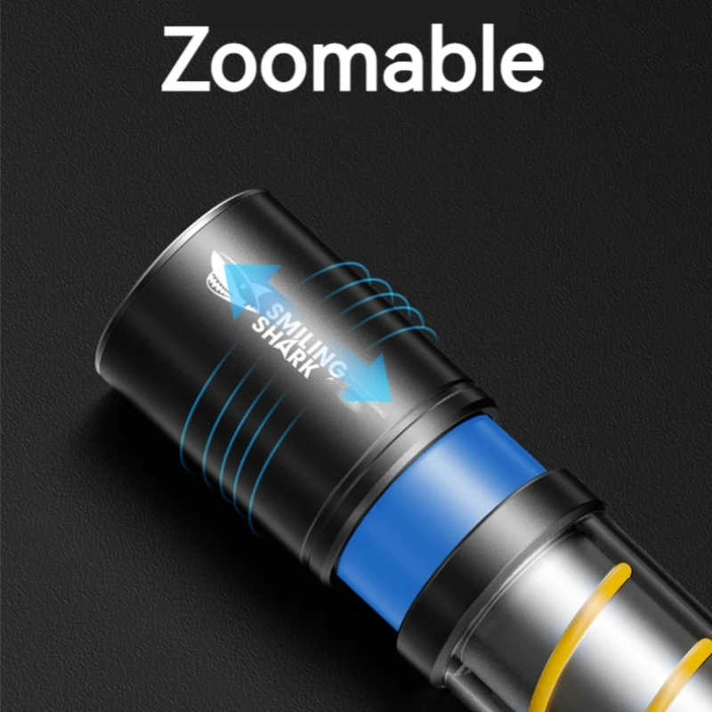 Smiling Shark SD5241 Mini Rechargeable Flashlight, Super Bright M60 Zoomable Torch, for Outdoor Camping, Hiking, Daily Use