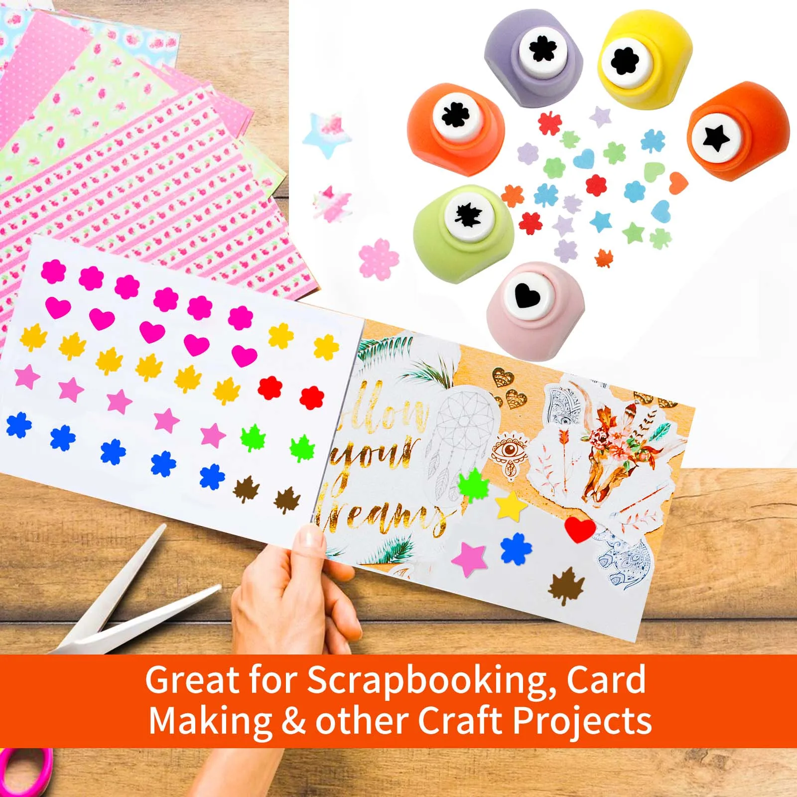 

Набор из 6 шт. фигурных дыроколов для бумаги: круги, цветы, другие формы. Для творчества, изготовления открыток, скрапбукинга.