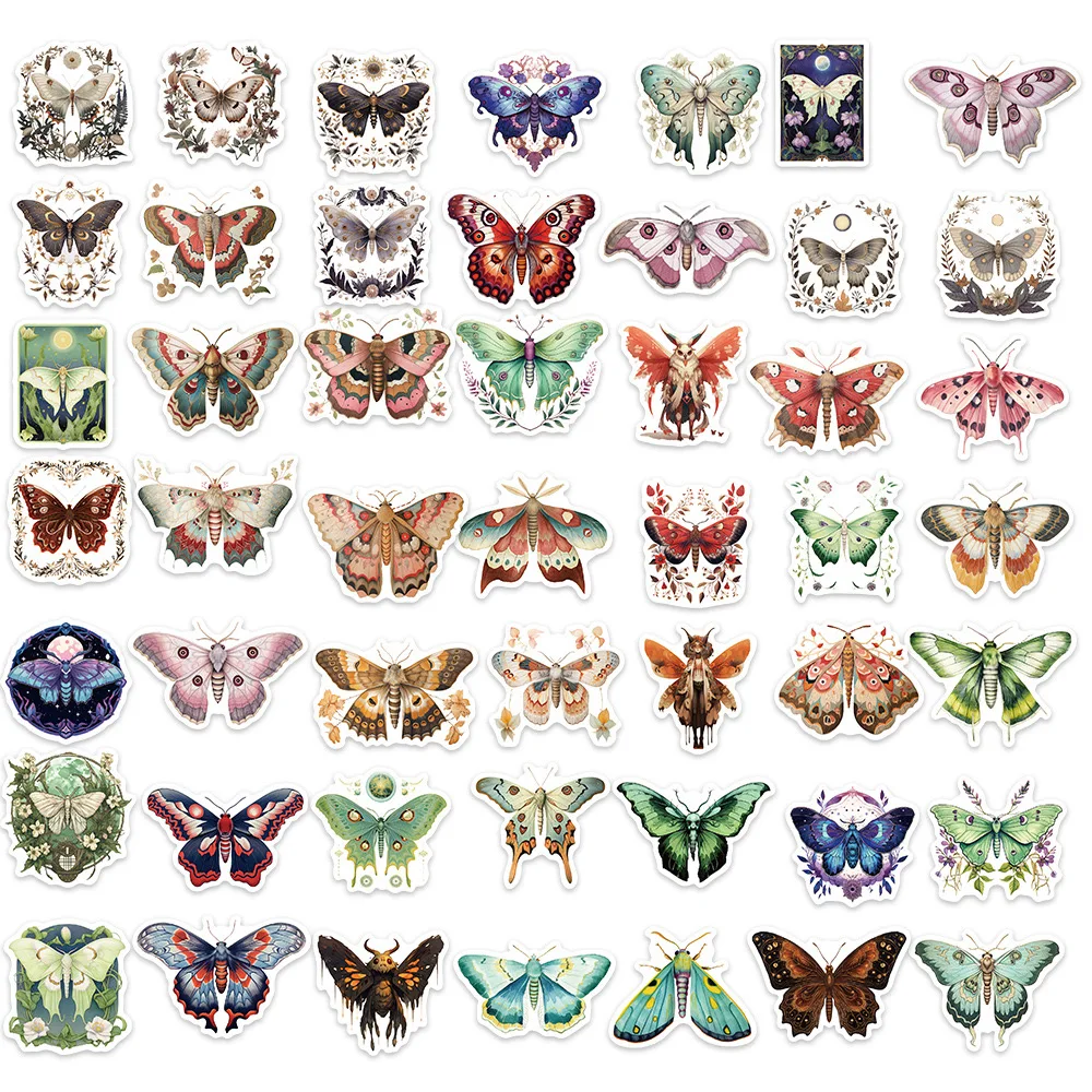 10/30/50PCS Vintage Moth Cartoon Stickers Cute Animal Decals DIY Phone Laptop Luggage Skateboard Car Decoration Sticker Toy