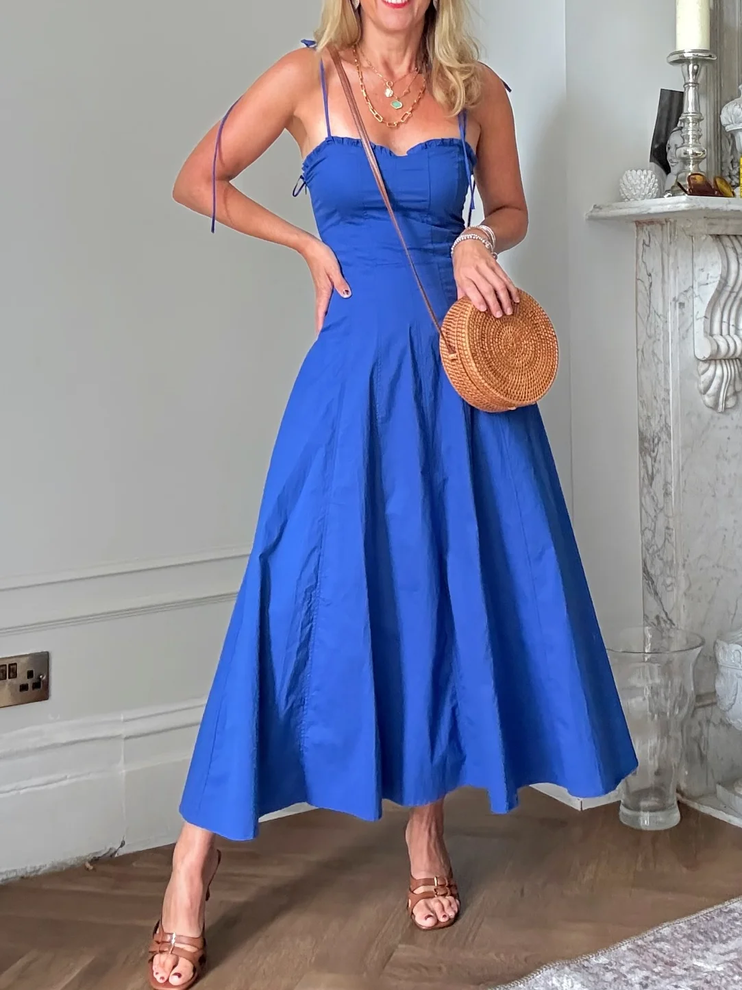 

French Vintage Y2K Spring Style Slimming Waist-Fitted Tank Long Dress European American Fashion Solid Color Elegant