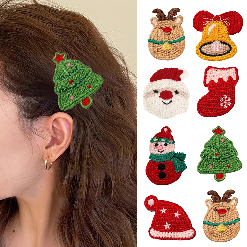 

Elk Xmas Tree Handwoven BB Clip Wool Crochet Hair Clip Deer Santa Claus Knitted Hairpin Bangs Clip Christmas Hair Accessories