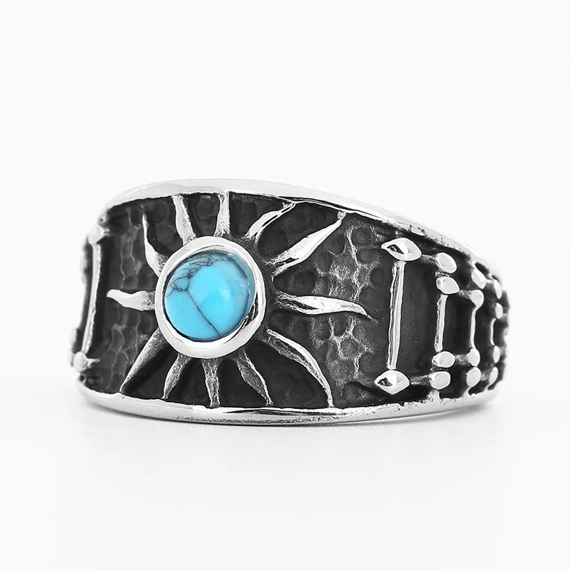 Good Polished Dropshipping Fashion 2023 New Stainless Steel Sun Ring With Blue Stone Personality Jewelry Party Gift For Teens