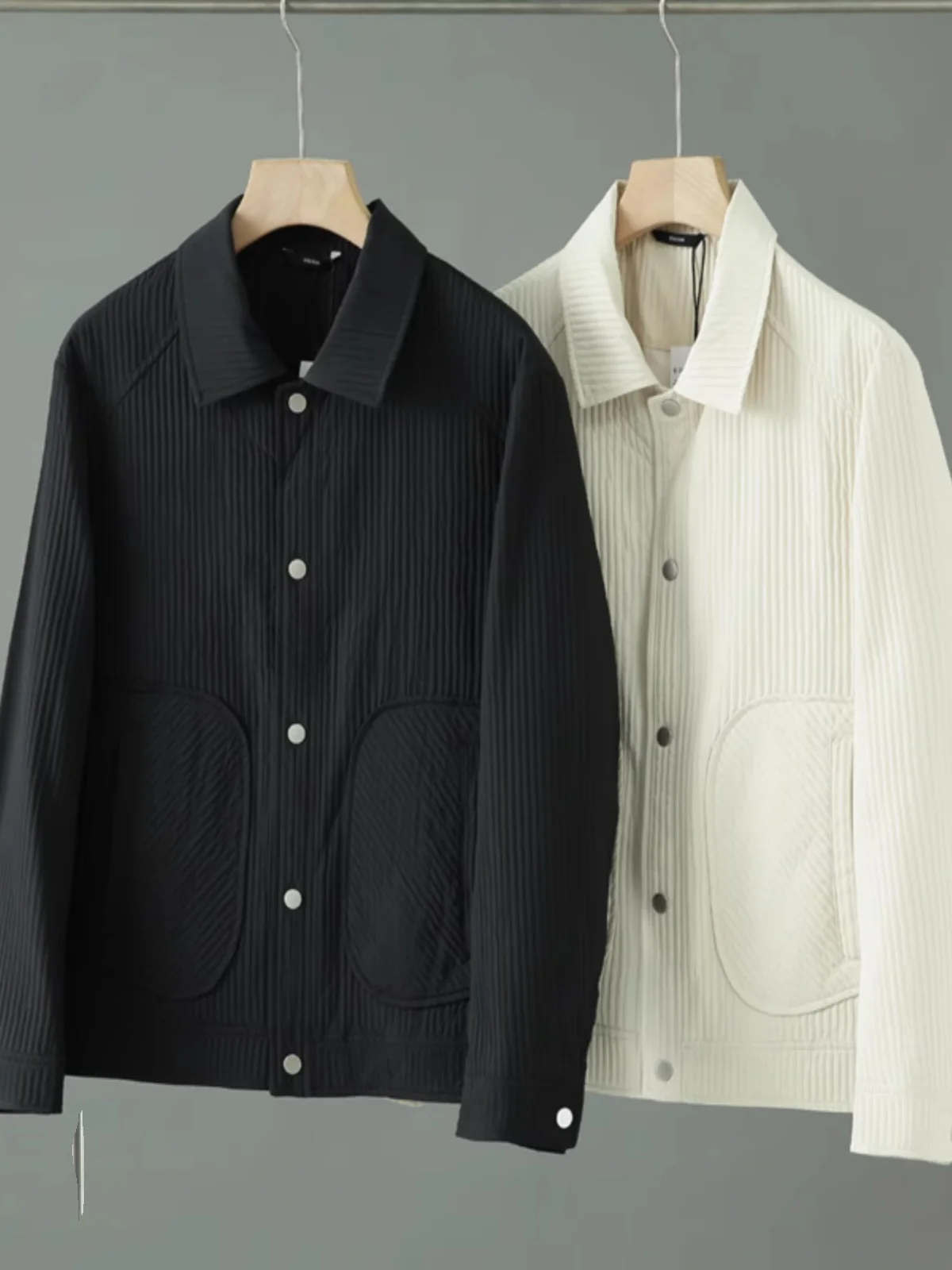 

Мужская модная куртка с воротником-стойкой, ветрозащитная, водонепроницаемая, из ткани с вертикальными полосами, осенняя, приталенного кроя, длинная