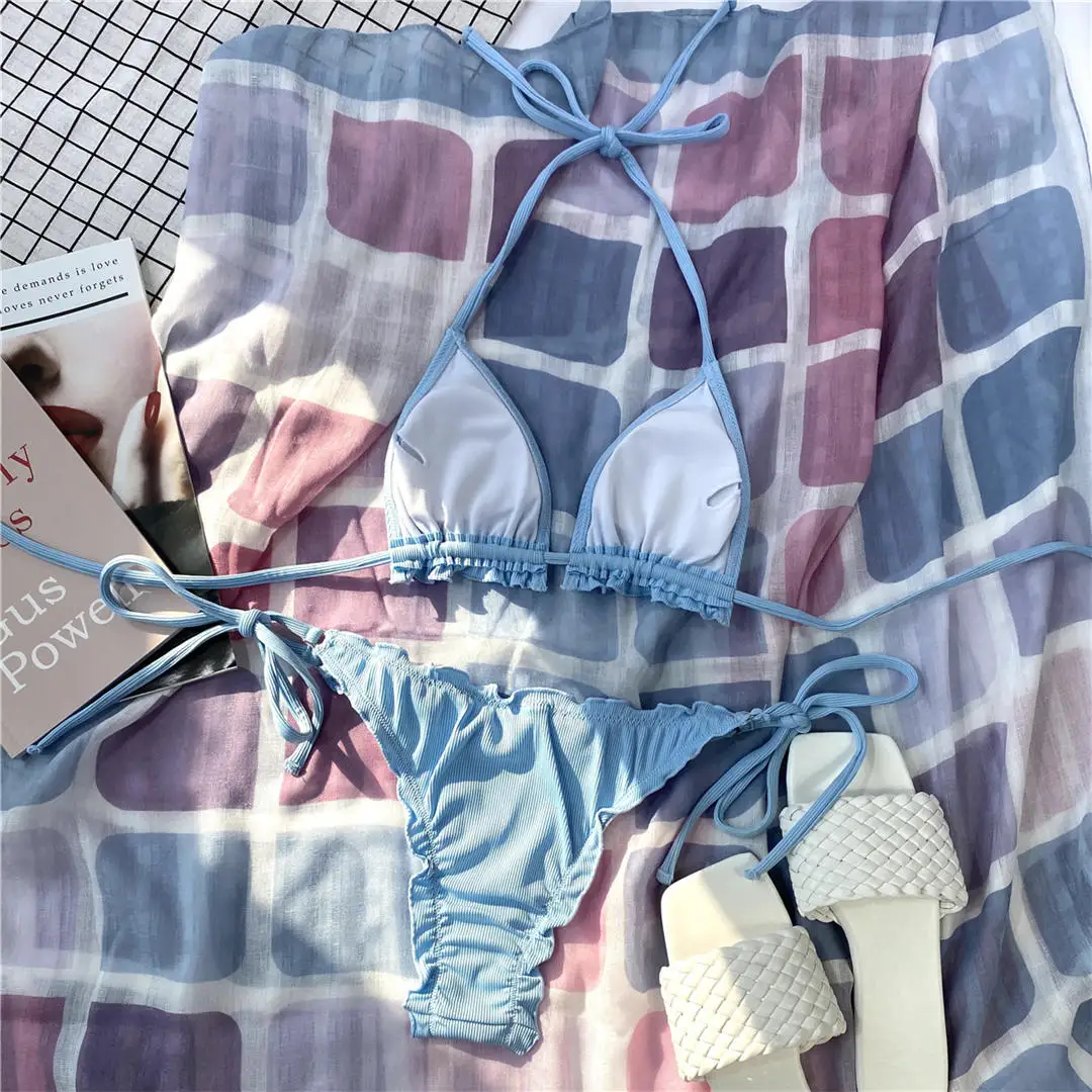 Rüschen-Bikini im brasilianischen Stil, zweiteiliger Badeanzug für Damen, Badebekleidung, Neckholder-Bikini, Badeanzug für Damen, V2817 – Detail 26