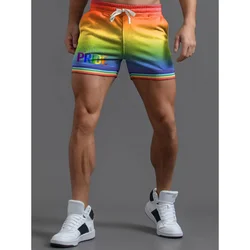 BabYoung Men's Rainbow Pride Rainbow Striped Casual Shorts Cotton Sports Shorts Fashion Men Capris Couples Plus Size S~4XL